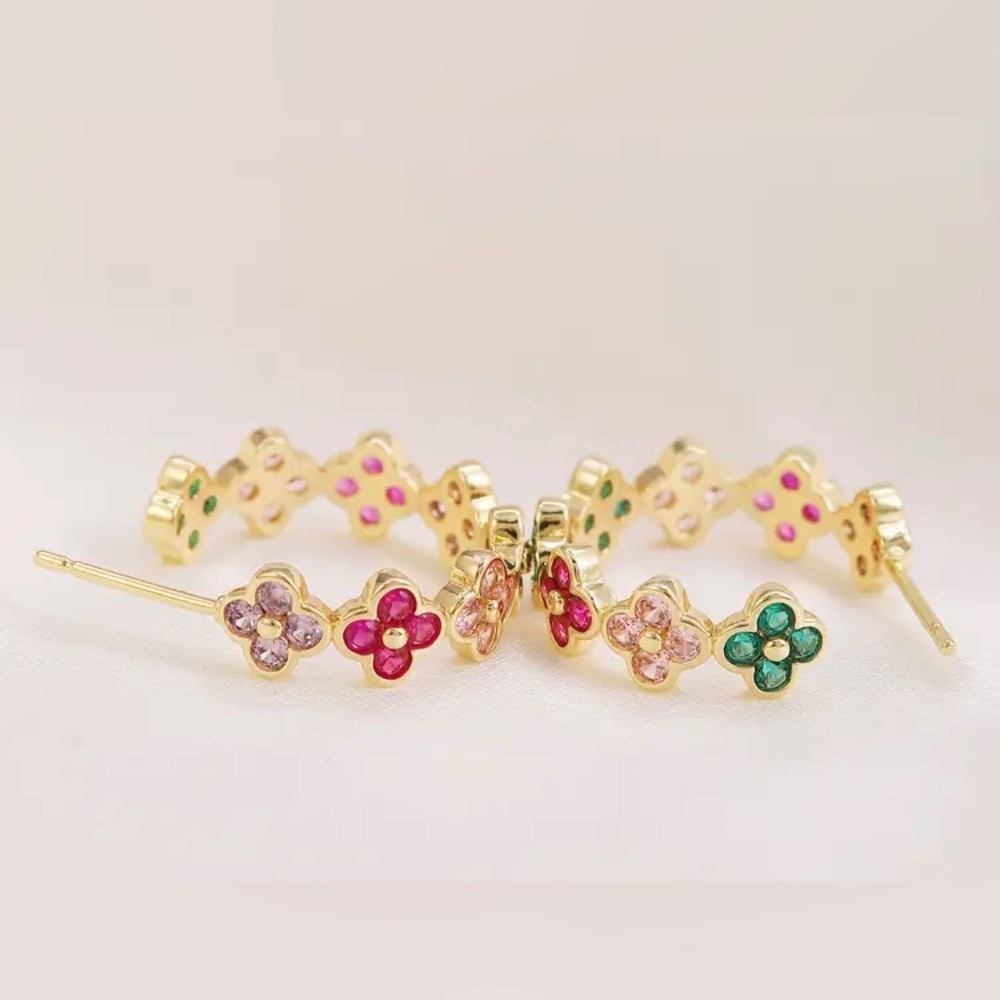 Four Leaf Clover Colourful  Hoop Earrings